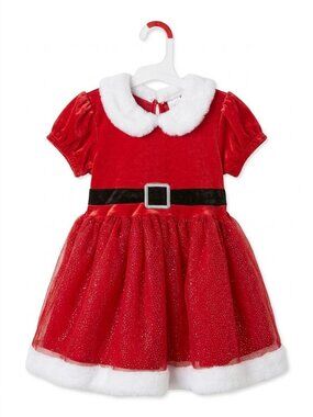 Santa Dress Red Velvet Tulle Glitter Holiday Party Christmas Pageant 4T